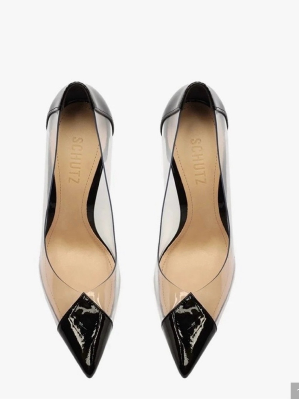 NWT - Brand New - Schutz Black Patent Pointed-Toe Clear Panel Pumps - Size 7